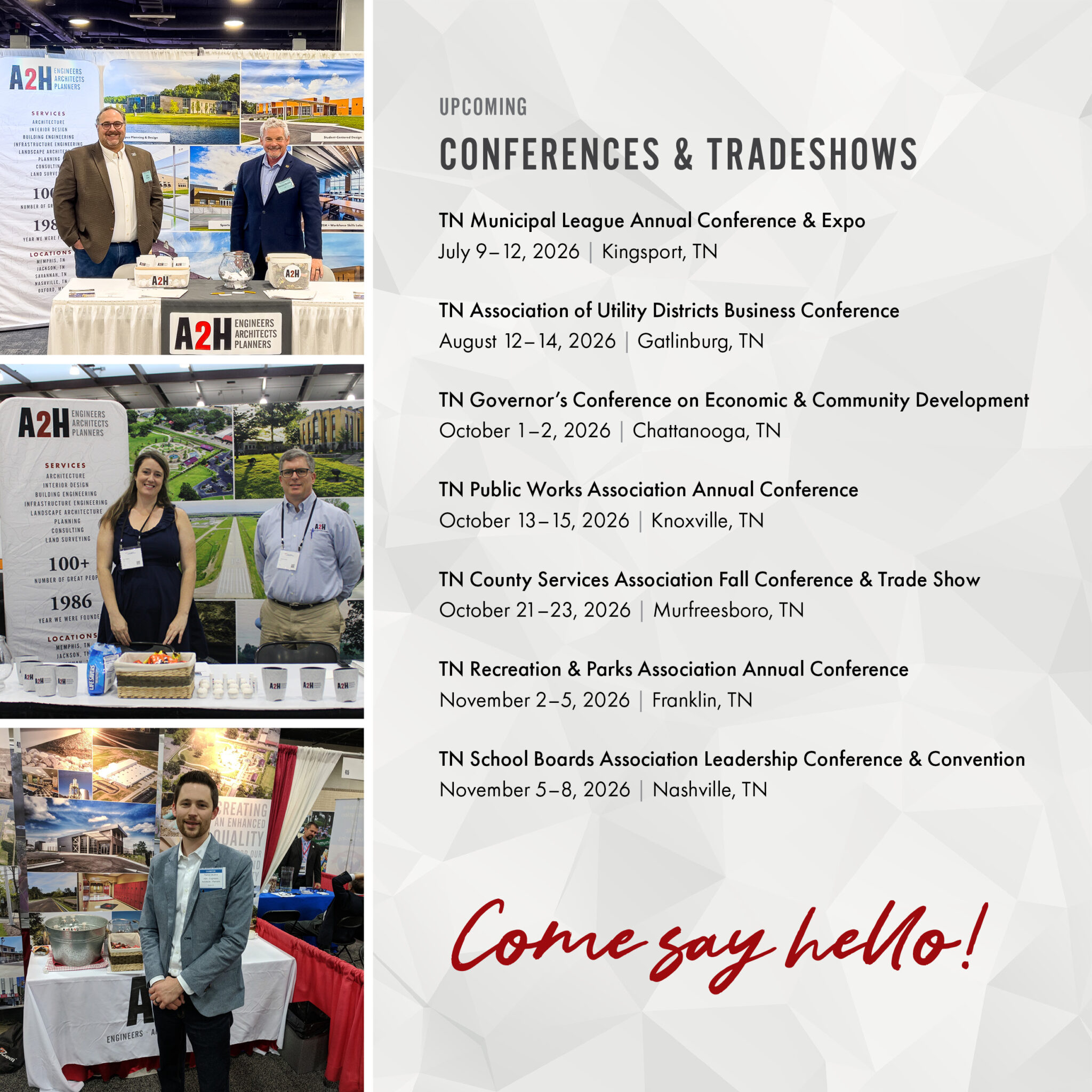 A2H's upcoming 2026 conferences and tradeshows across Tennessee